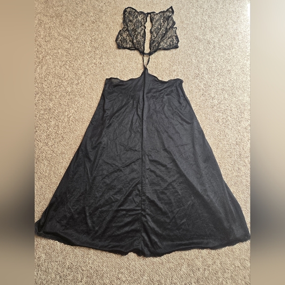 Fredericks of Hollywood Black Satin Lace Long 2 Slits Halter Top Nitgown Large - Picture 5 of 16
